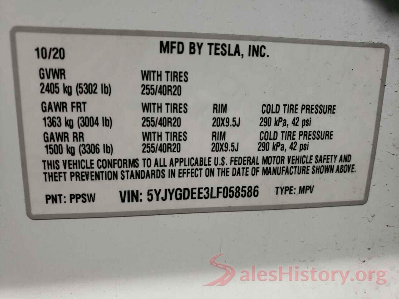 5YJYGDEE3LF058586 2020 TESLA MODEL Y