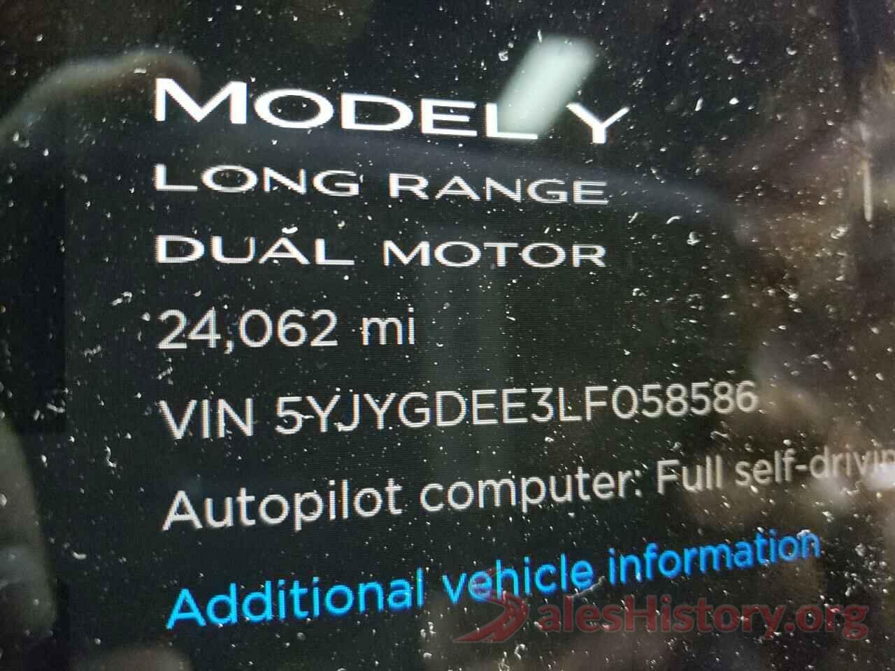 5YJYGDEE3LF058586 2020 TESLA MODEL Y