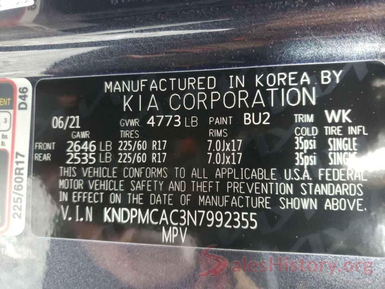 KNDPMCAC3N7992355 2022 KIA SPORTAGE