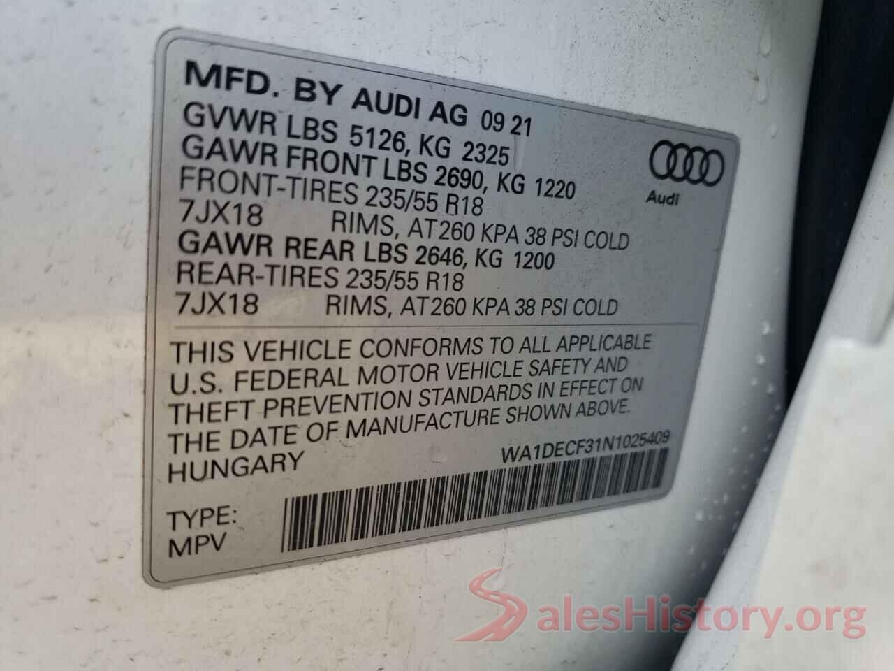 WA1DECF31N1025409 2022 AUDI Q3