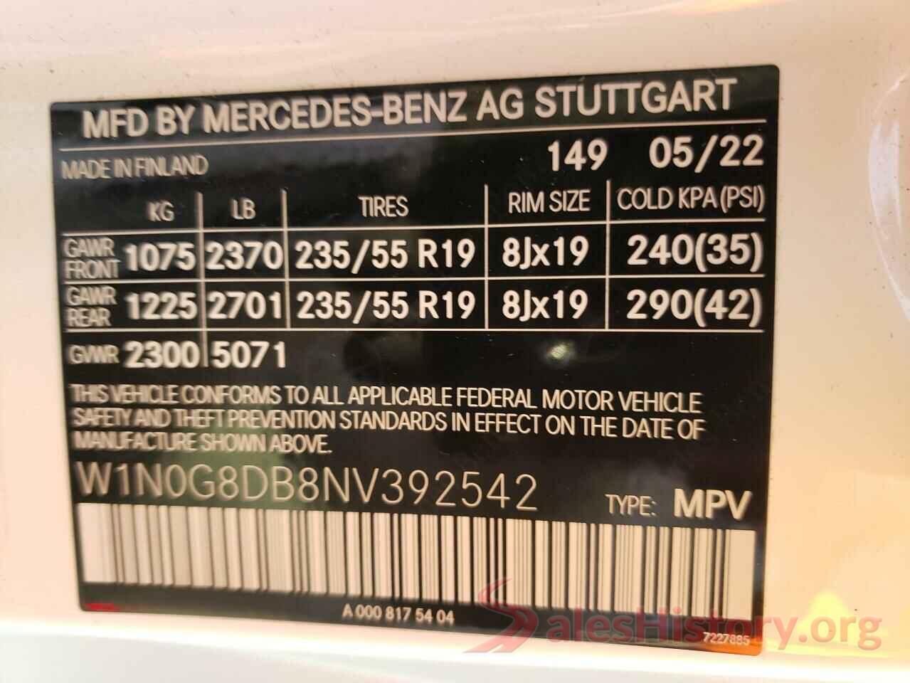 W1N0G8DB8NV392542 2022 MERCEDES-BENZ GLC-CLASS