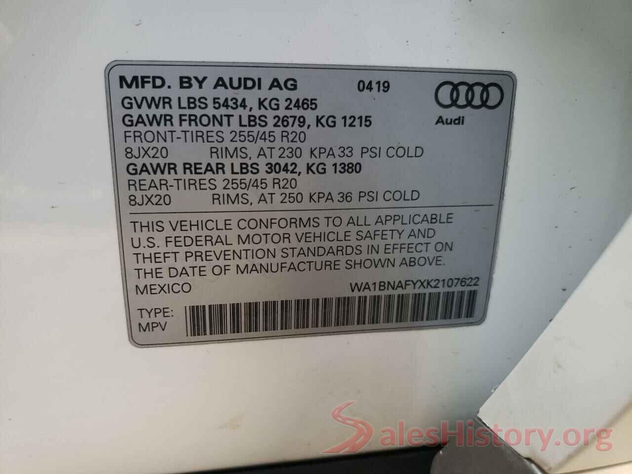 WA1BNAFYXK2107622 2019 AUDI Q5