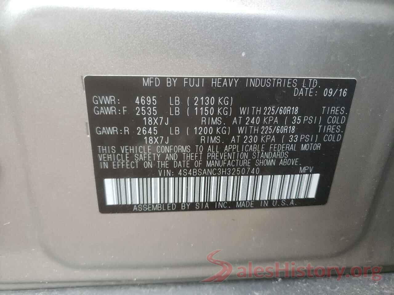 4S4BSANC3H3250740 2017 SUBARU OUTBACK