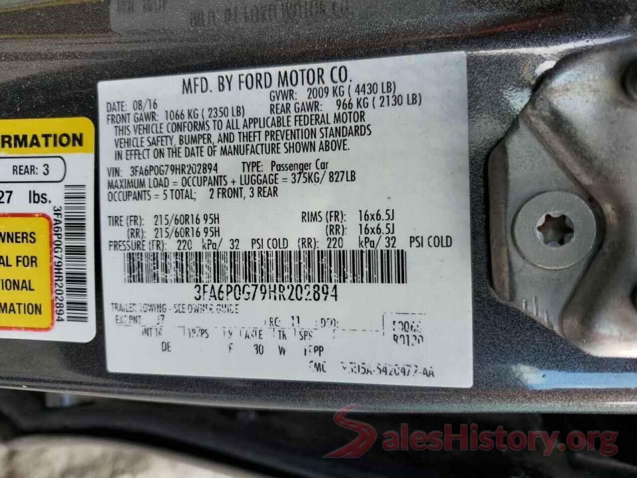 3FA6P0G79HR202894 2017 FORD FUSION