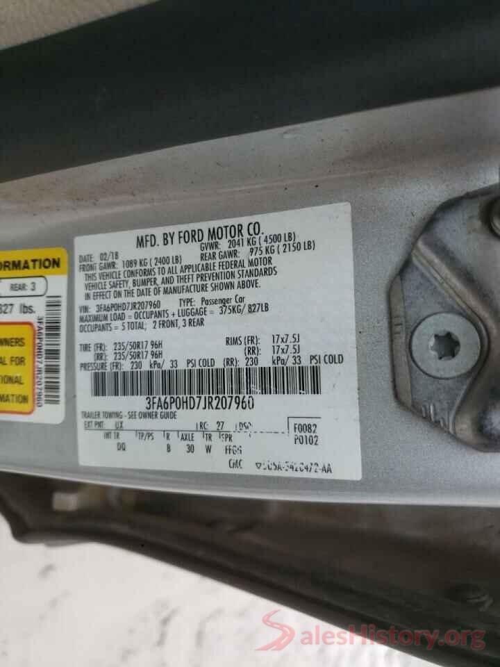 3FA6P0HD7JR207960 2018 FORD FUSION