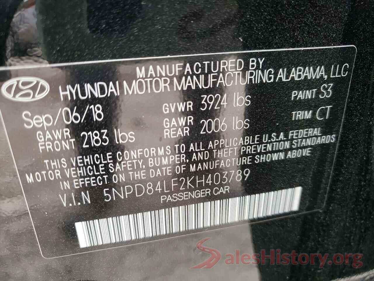 5NPD84LF2KH403789 2019 HYUNDAI ELANTRA