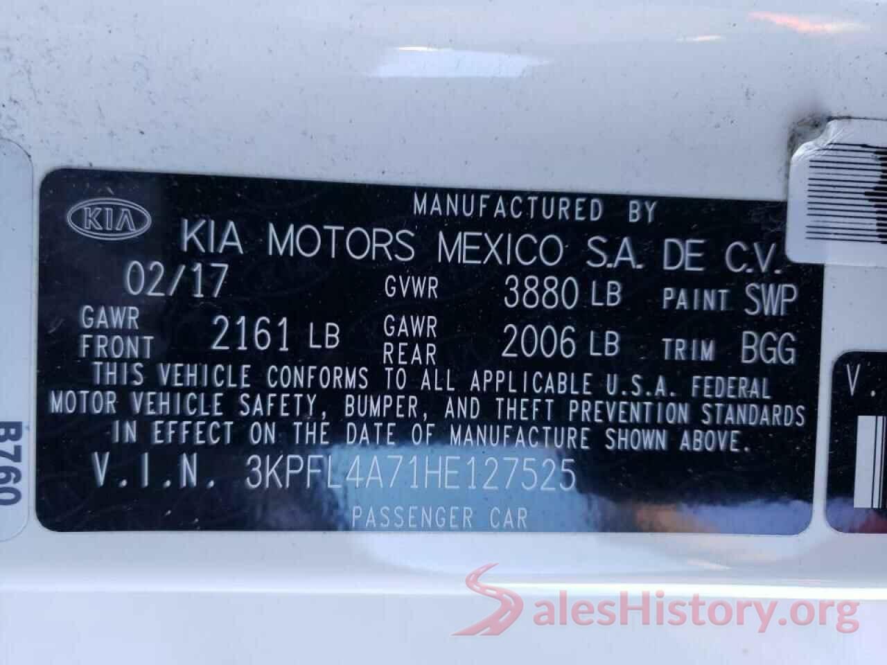 3KPFL4A71HE127525 2017 KIA FORTE