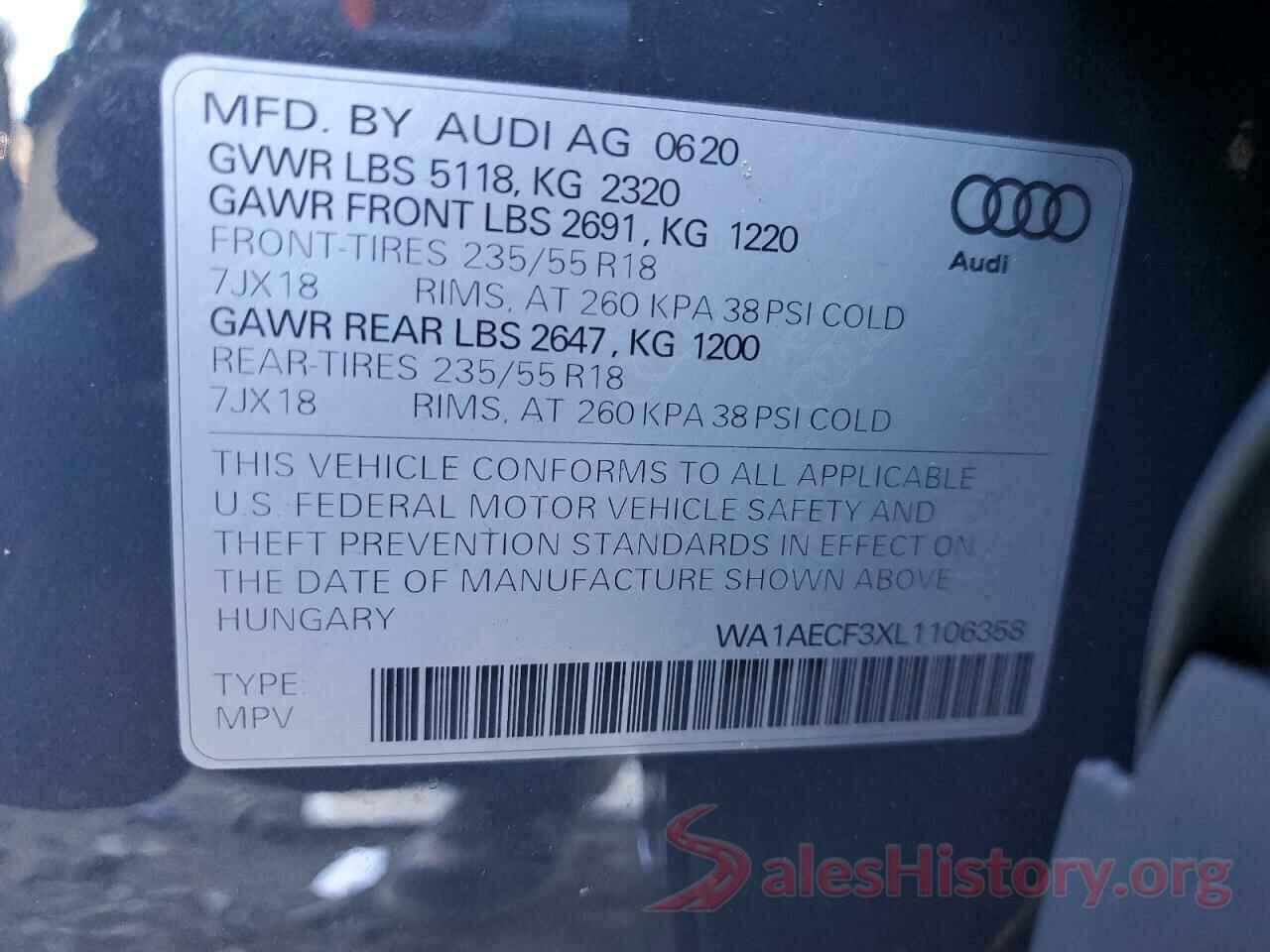 WA1AECF3XL1106358 2020 AUDI Q3