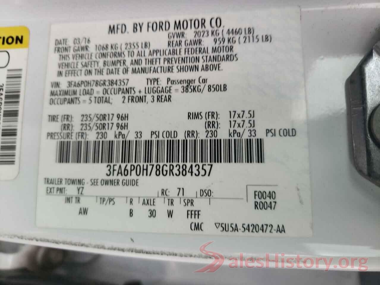 3FA6P0H78GR384357 2016 FORD FUSION