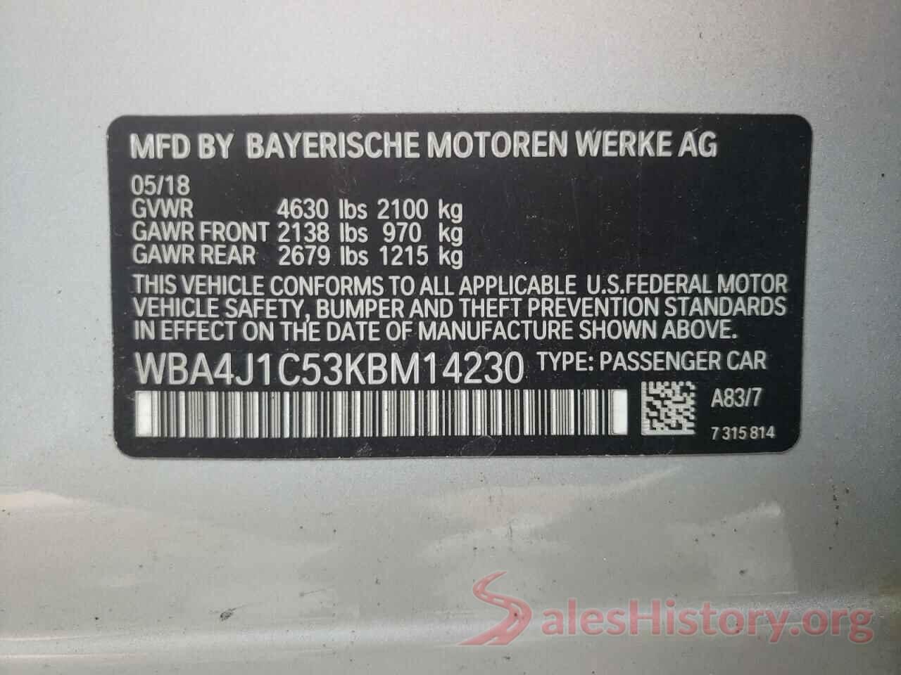 WBA4J1C53KBM14230 2019 BMW 4 SERIES