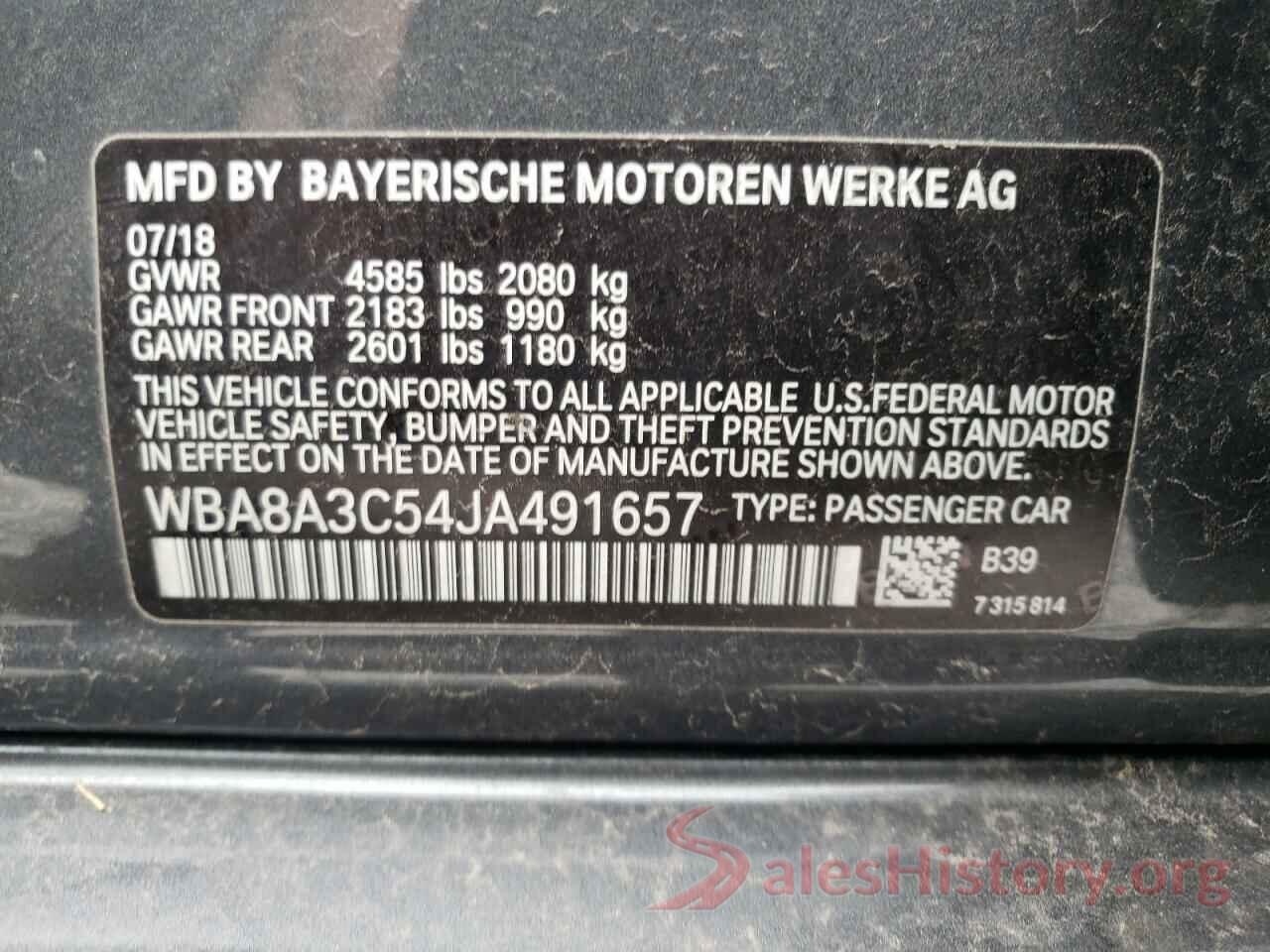 WBA8A3C54JA491657 2018 BMW 3 SERIES