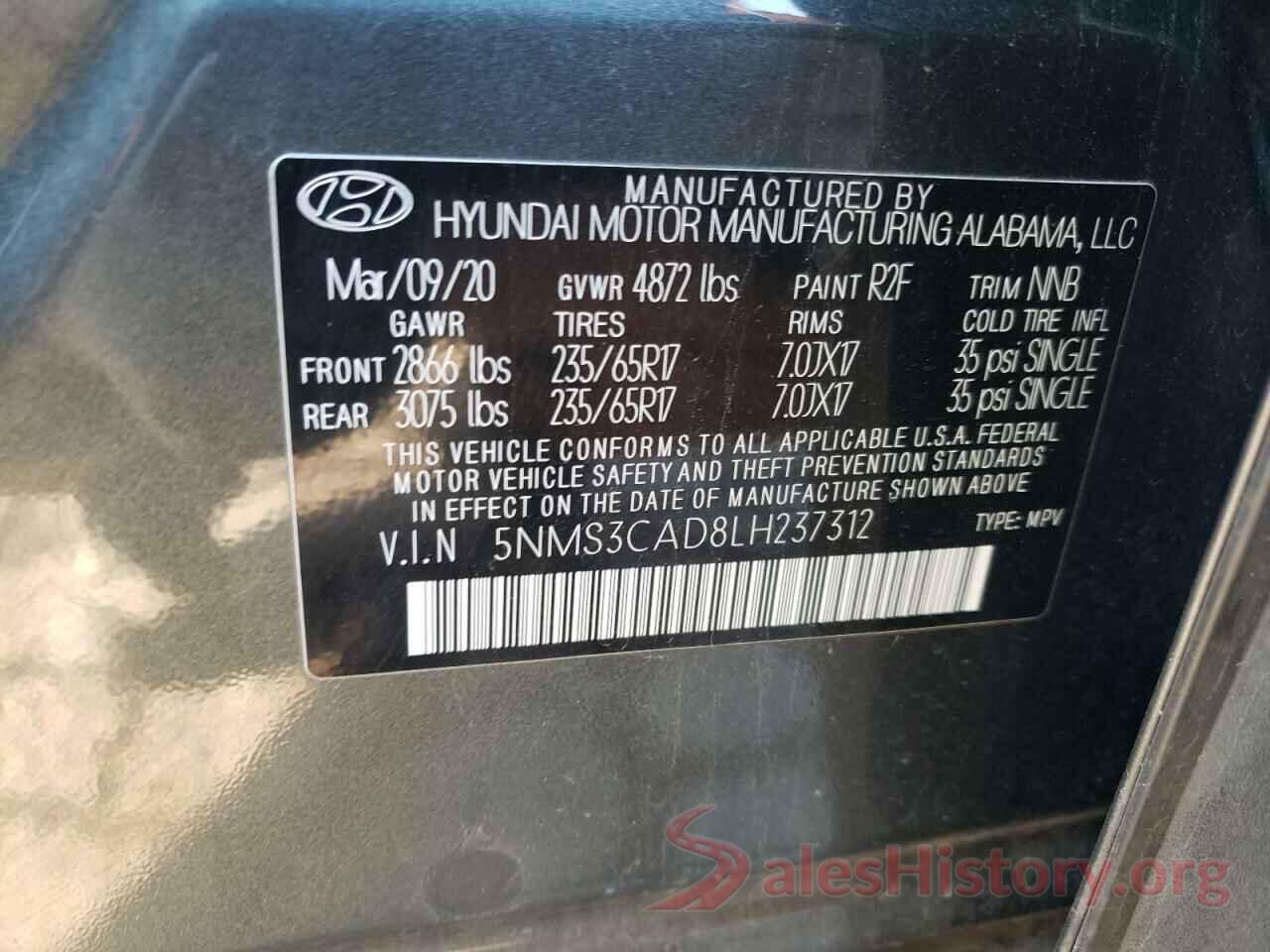 5NMS3CAD8LH237312 2020 HYUNDAI SANTA FE