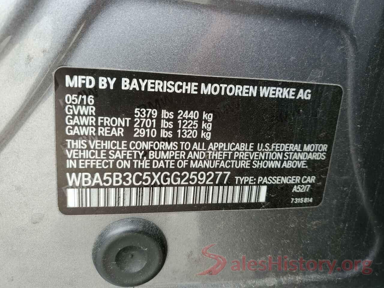 WBA5B3C5XGG259277 2016 BMW 5 SERIES