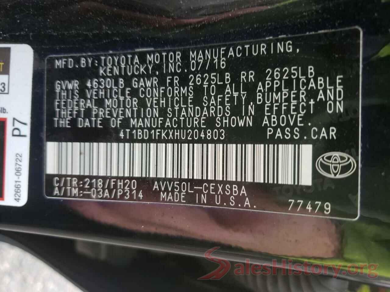 4T1BD1FKXHU204803 2017 TOYOTA CAMRY