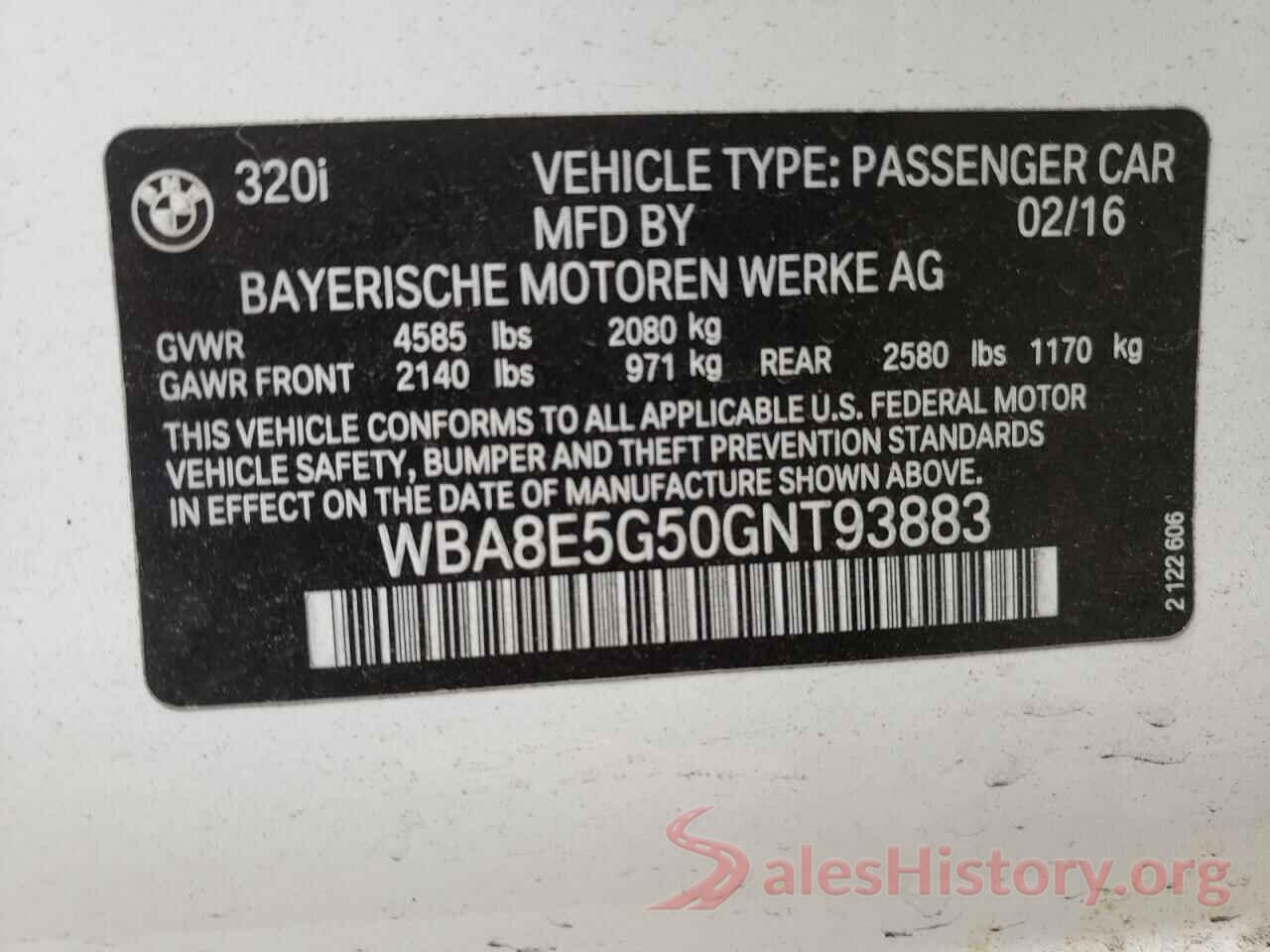 WBA8E5G50GNT93883 2016 BMW 3 SERIES