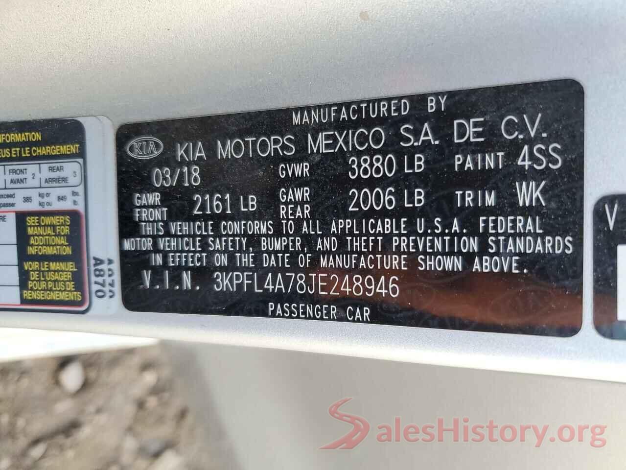 3KPFL4A78JE248946 2018 KIA FORTE