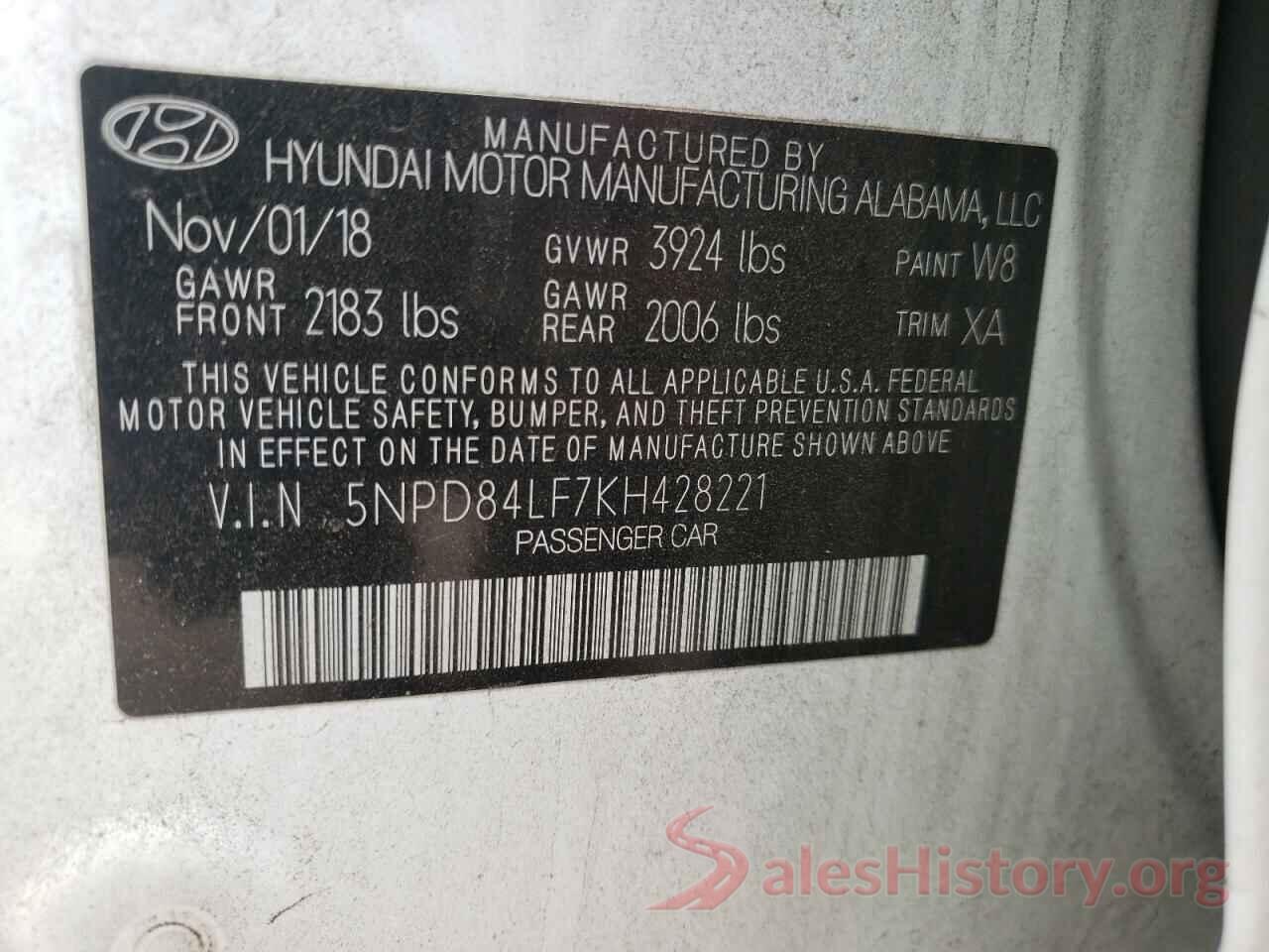 5NPD84LF7KH428221 2019 HYUNDAI ELANTRA