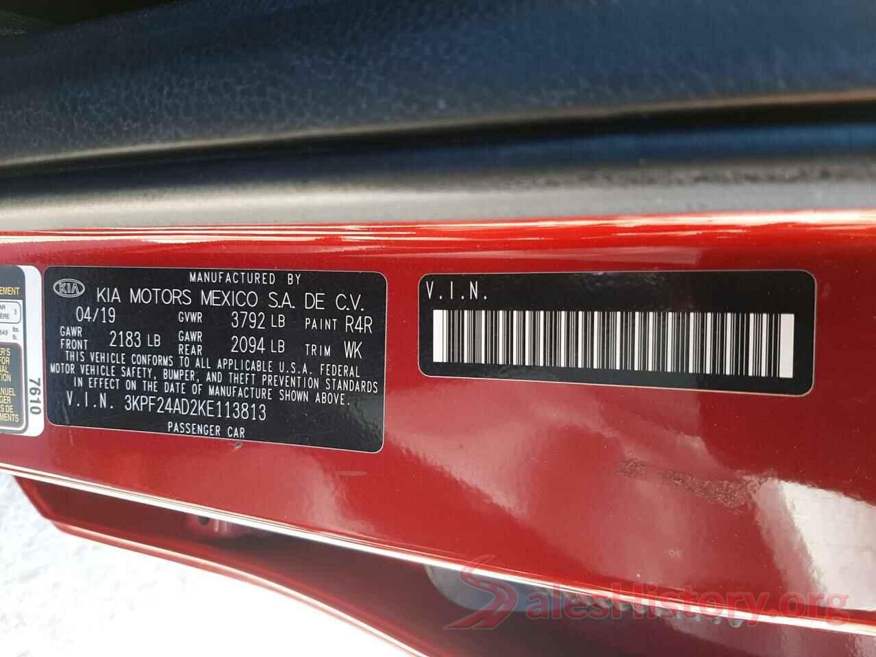 3KPF24AD2KE113813 2019 KIA FORTE