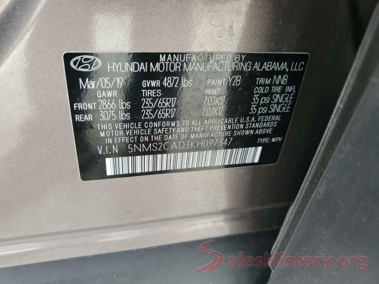 5NMS2CAD3KH097347 2019 HYUNDAI SANTA FE