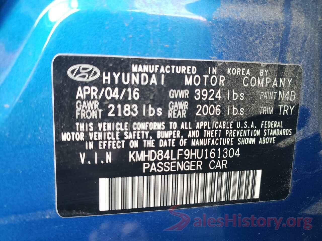 KMHD84LF9HU161304 2017 HYUNDAI ELANTRA