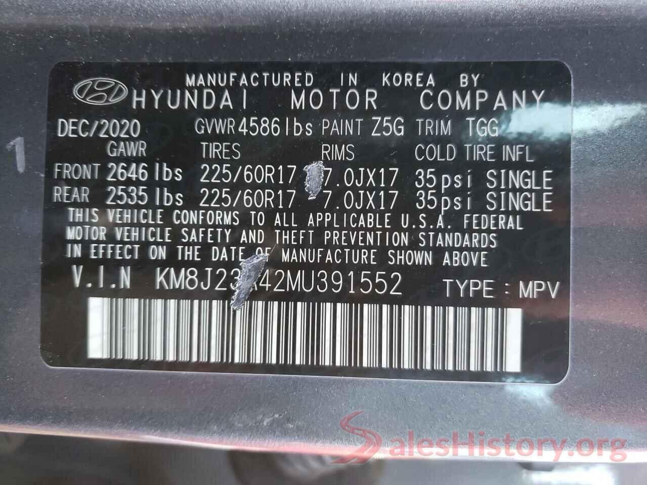 KM8J23A42MU391552 2021 HYUNDAI TUCSON