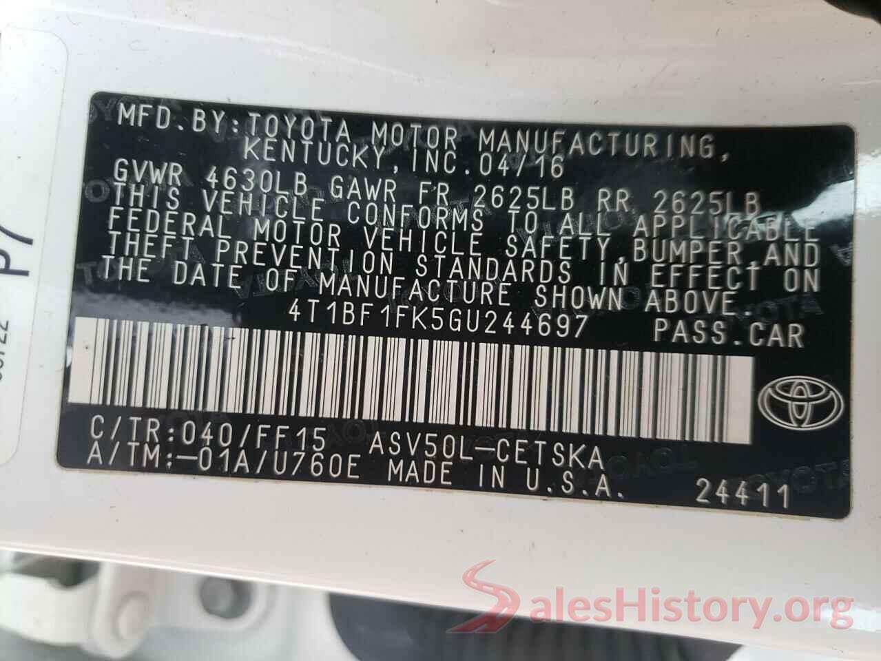 4T1BF1FK5GU244697 2016 TOYOTA CAMRY