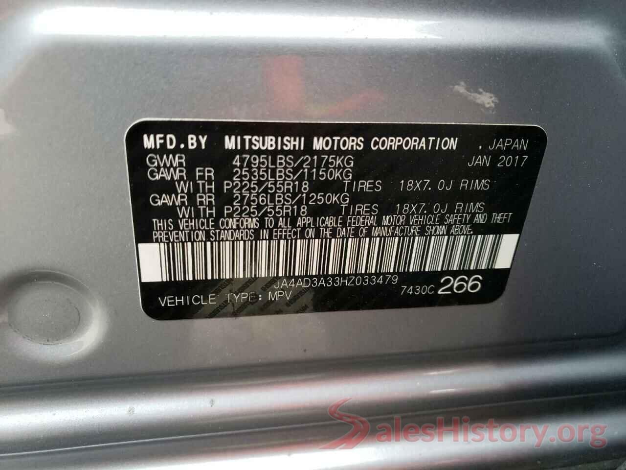 JA4AD3A33HZ033479 2017 MITSUBISHI OUTLANDER