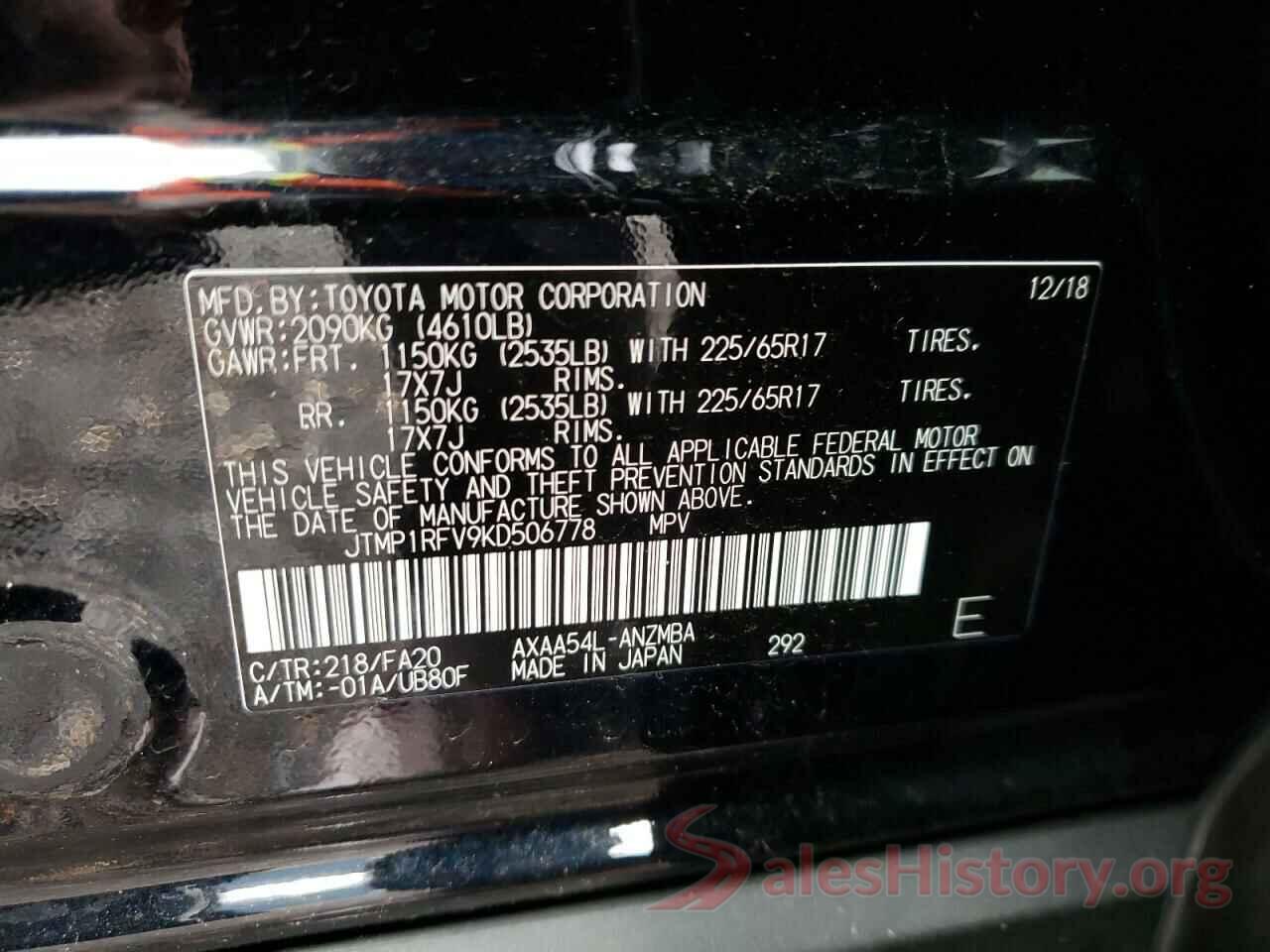 JTMP1RFV9KD506778 2019 TOYOTA RAV4