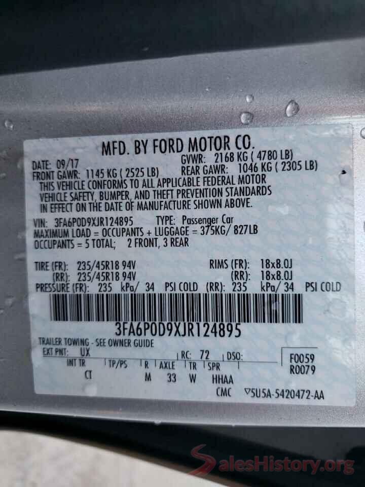 3FA6P0D9XJR124895 2018 FORD FUSION