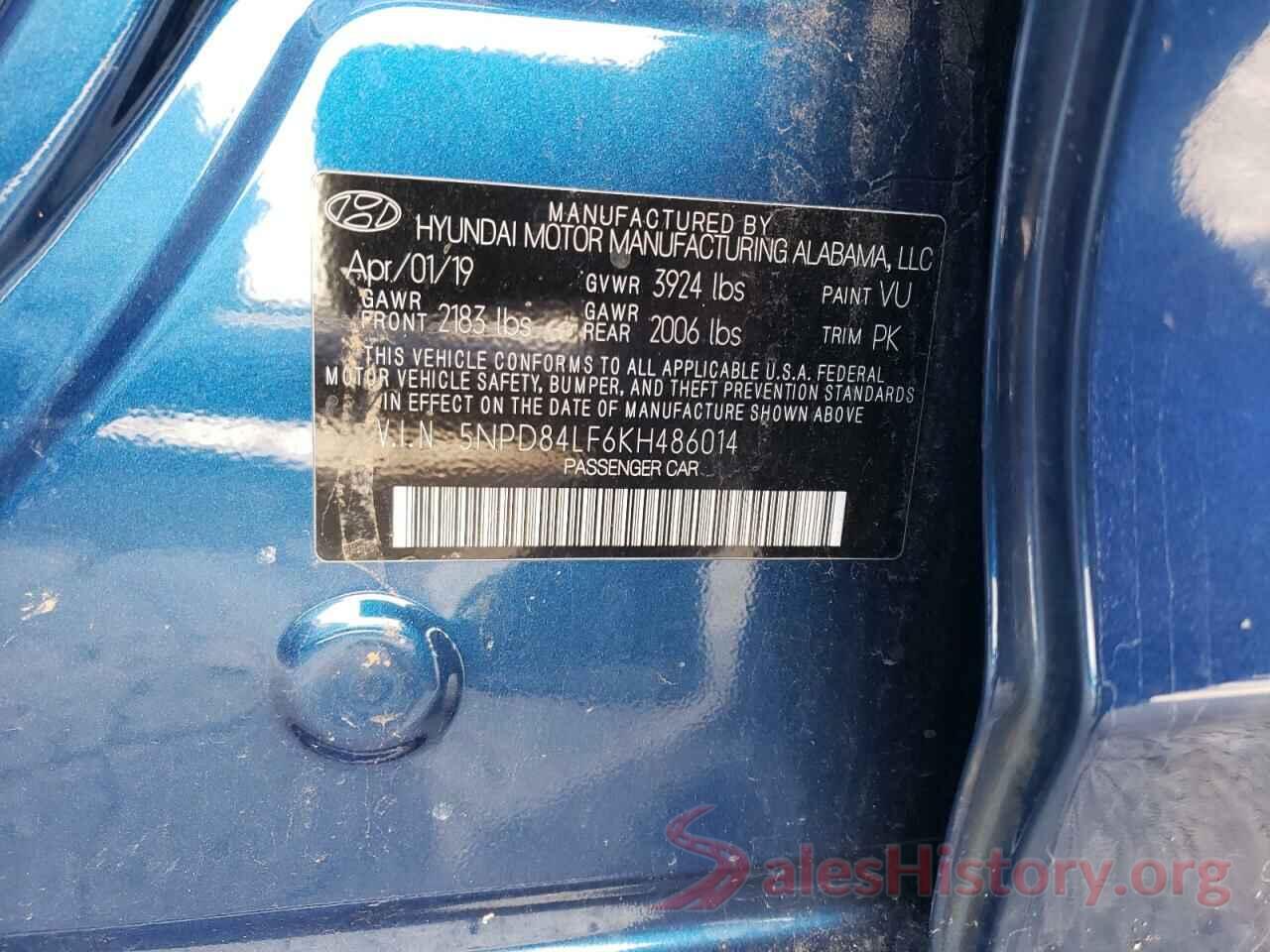 5NPD84LF6KH486014 2019 HYUNDAI ELANTRA