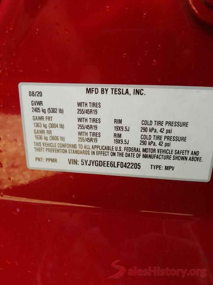 5YJYGDEE6LF042205 2020 TESLA MODEL Y