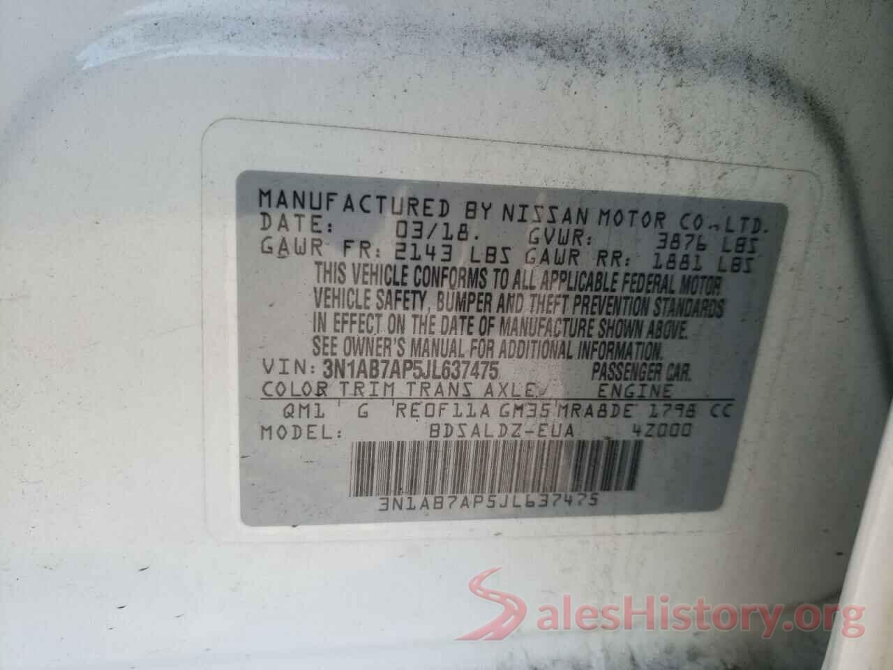 3N1AB7AP5JL637475 2018 NISSAN SENTRA