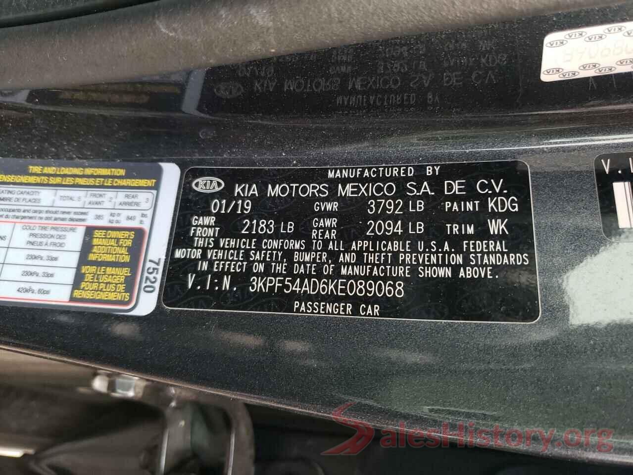 3KPF54AD6KE089068 2019 KIA FORTE