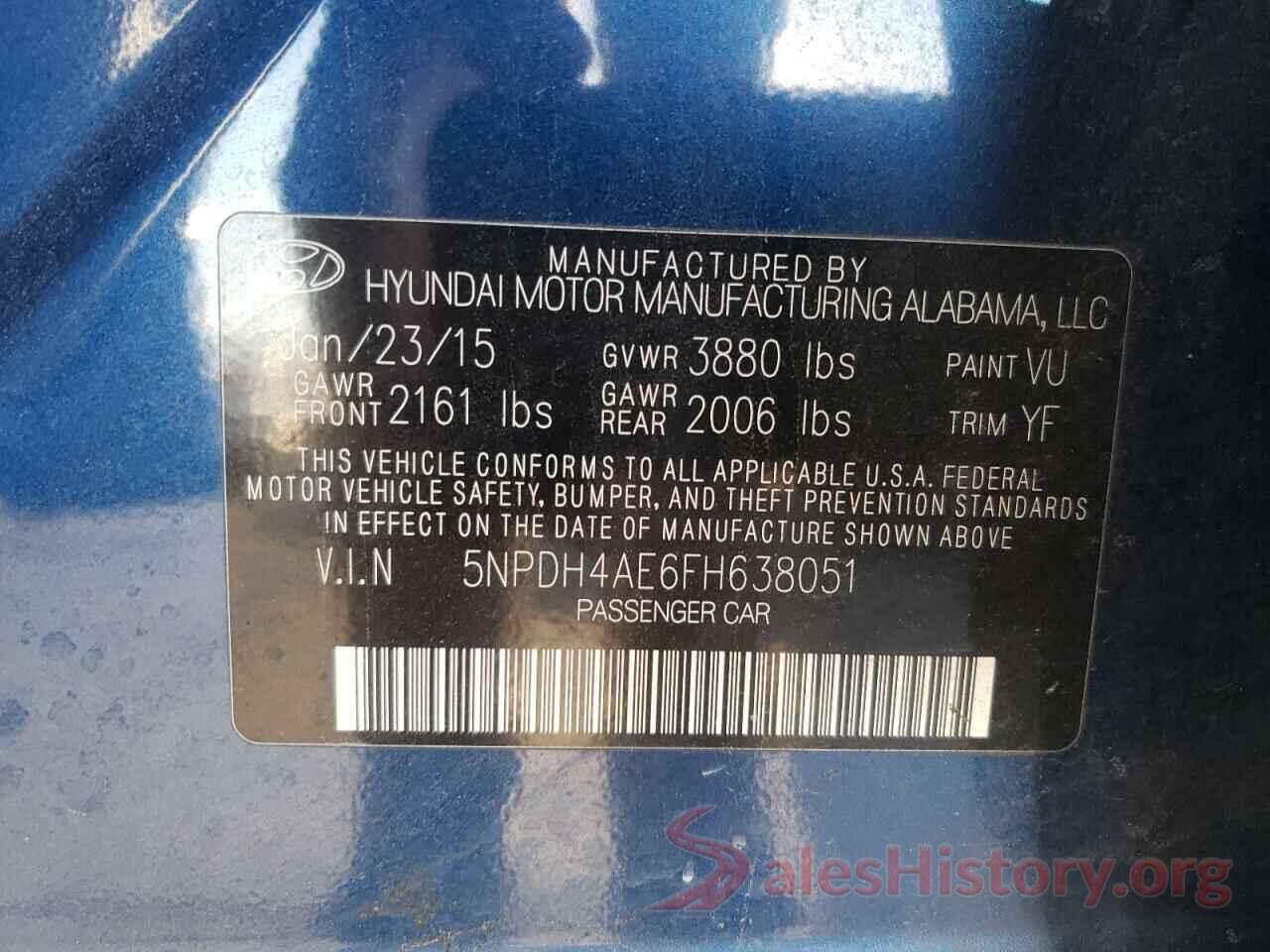 5NPDH4AE6FH638051 2015 HYUNDAI ELANTRA