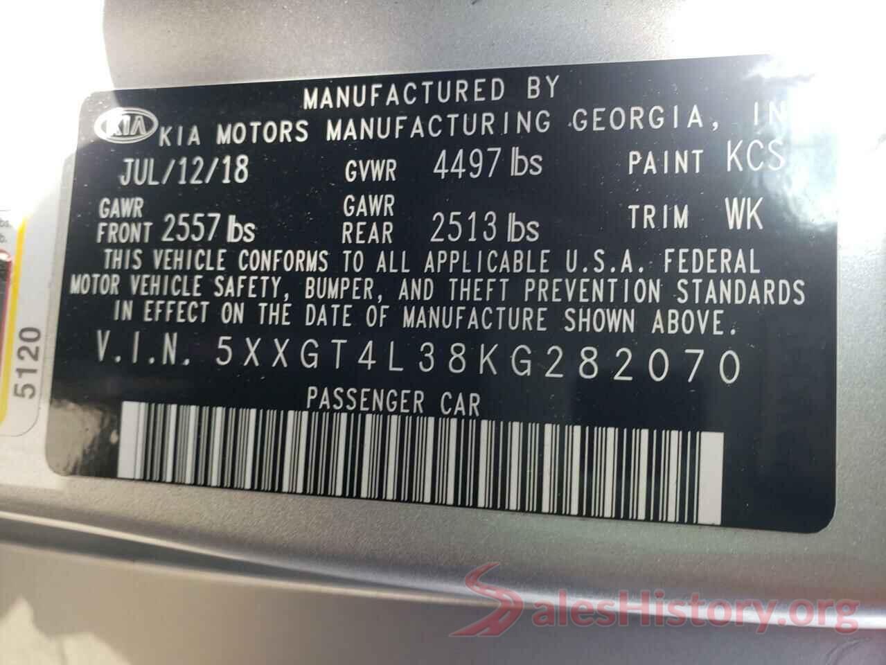 5XXGT4L38KG282070 2019 KIA OPTIMA