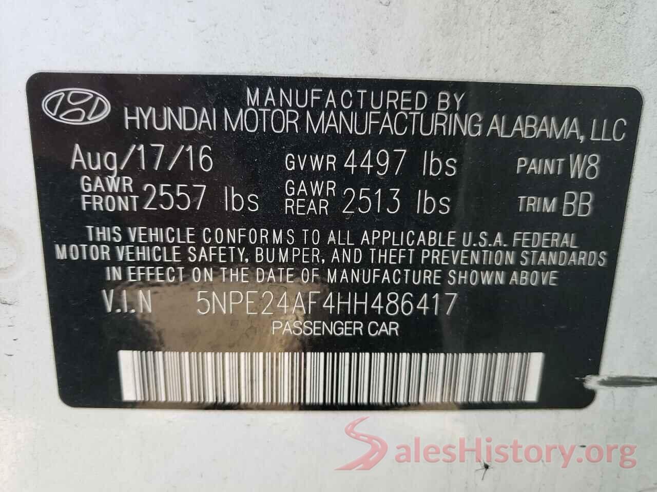 5NPE24AF4HH486417 2017 HYUNDAI SONATA