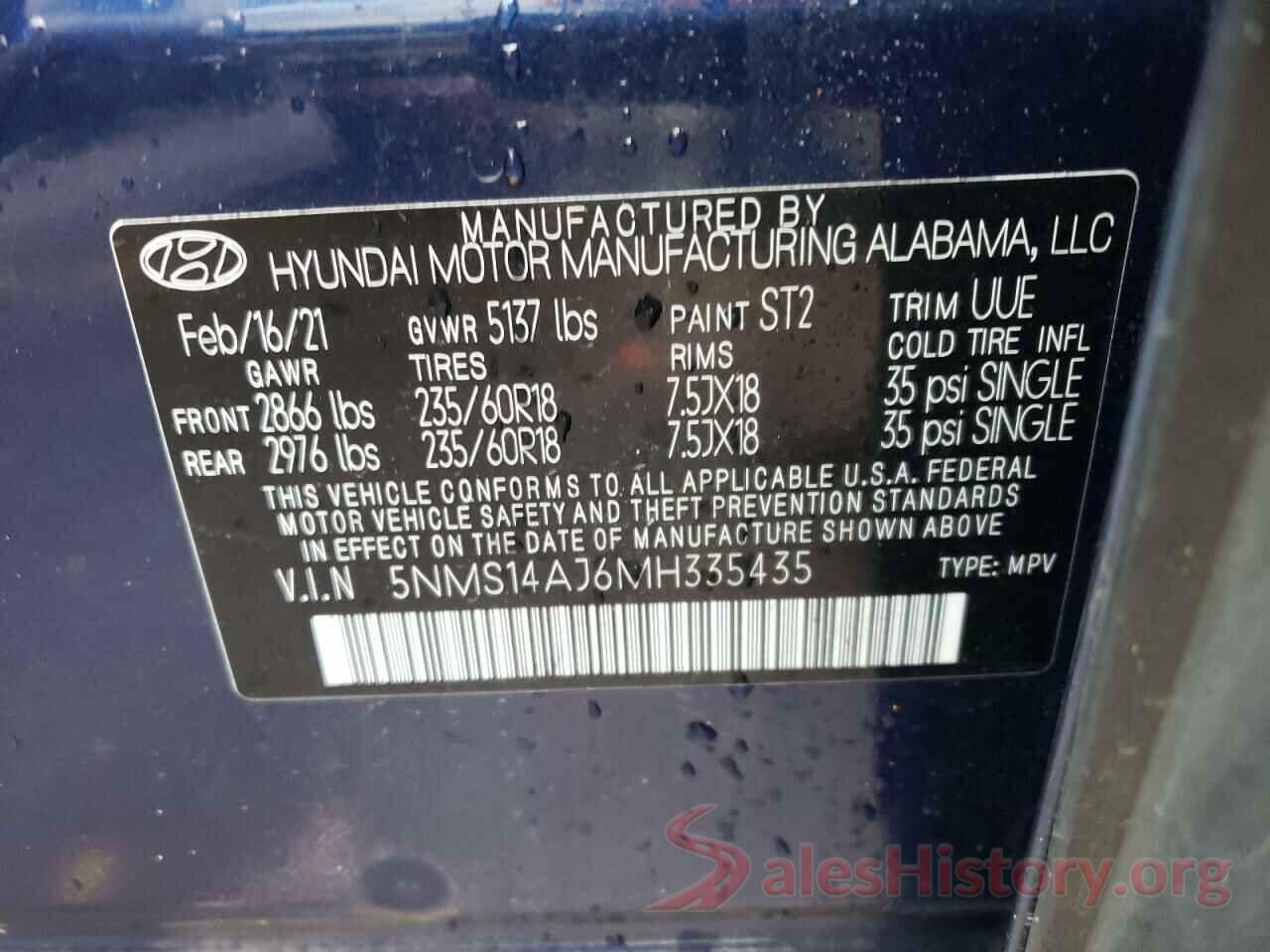 5NMS14AJ6MH335435 2021 HYUNDAI SANTA FE