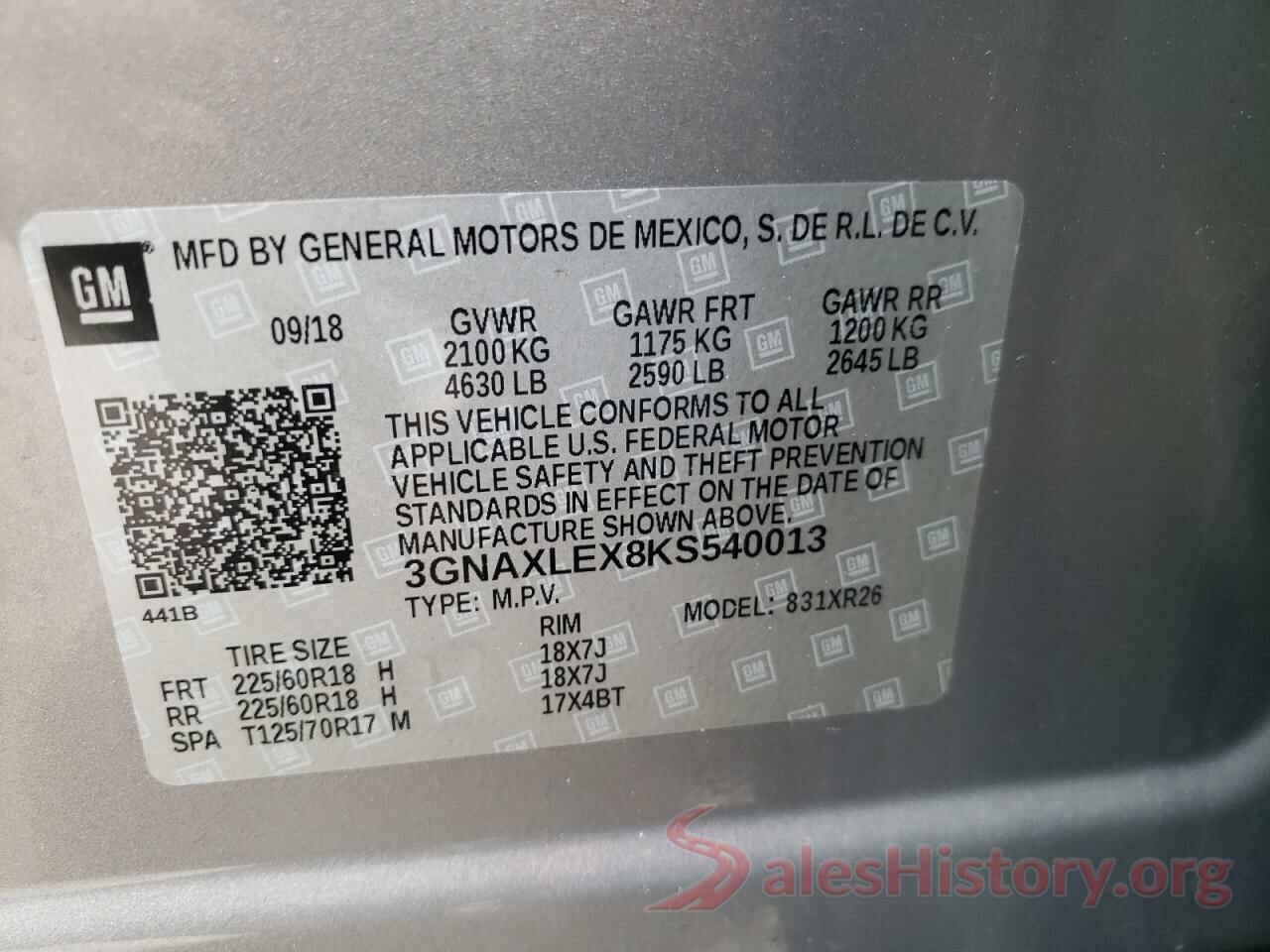 3GNAXLEX8KS540013 2019 CHEVROLET EQUINOX