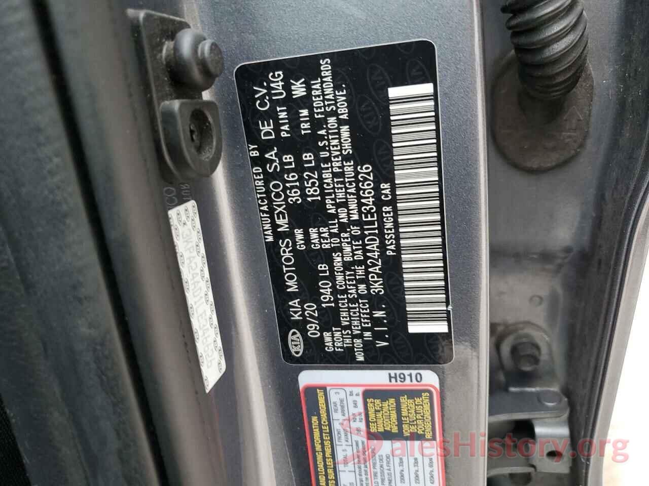 3KPA24AD1LE346626 2020 KIA RIO