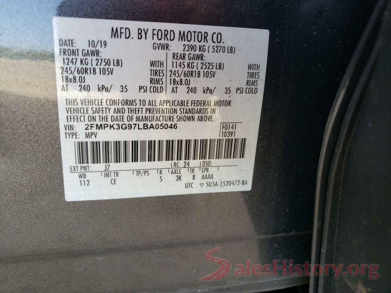 2FMPK3G97LBA05046 2020 FORD EDGE