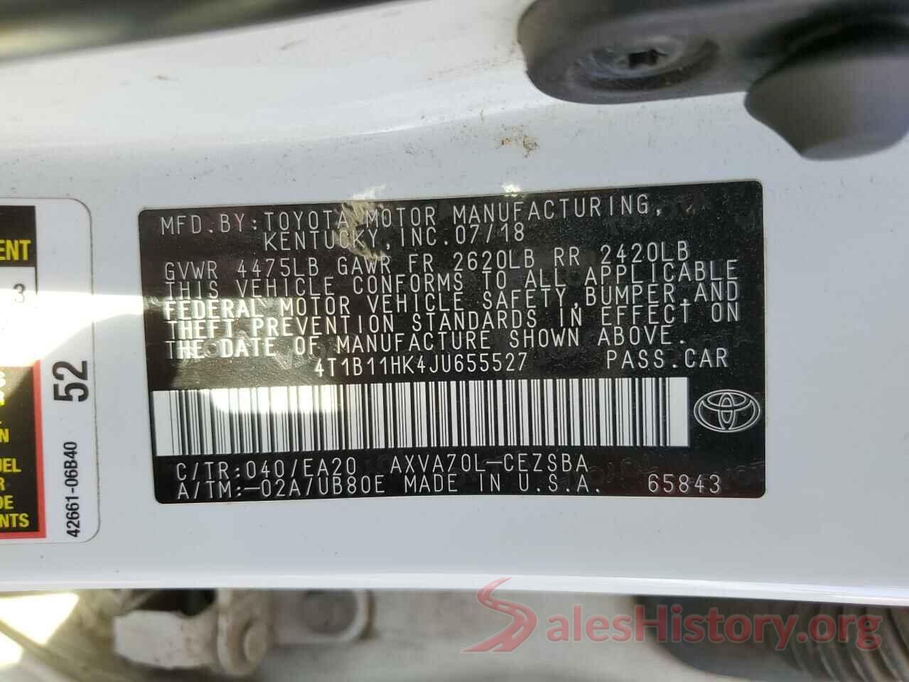 4T1B11HK4JU655527 2018 TOYOTA CAMRY