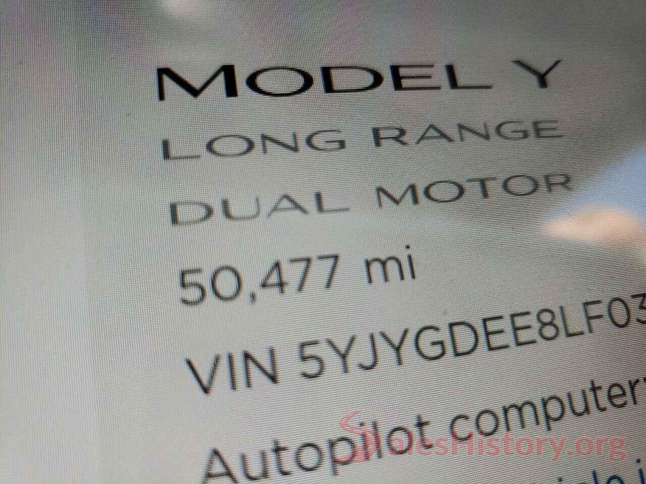 5YJYGDEE8LF031495 2020 TESLA MODEL Y