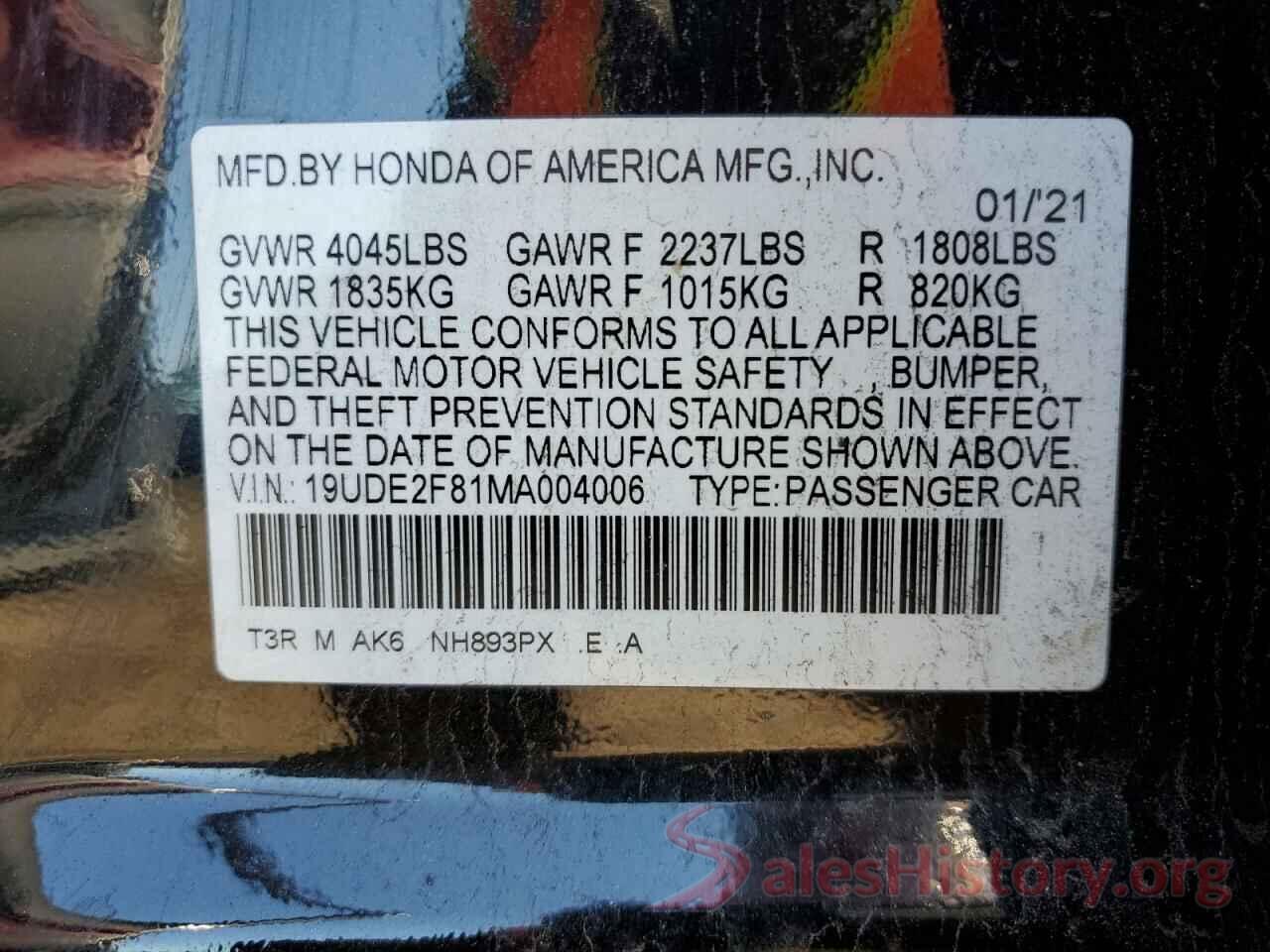 19UDE2F81MA004006 2021 ACURA ILX