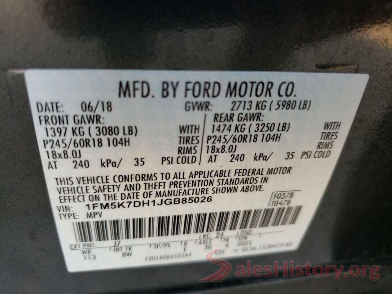 1FM5K7DH1JGB85026 2018 FORD EXPLORER