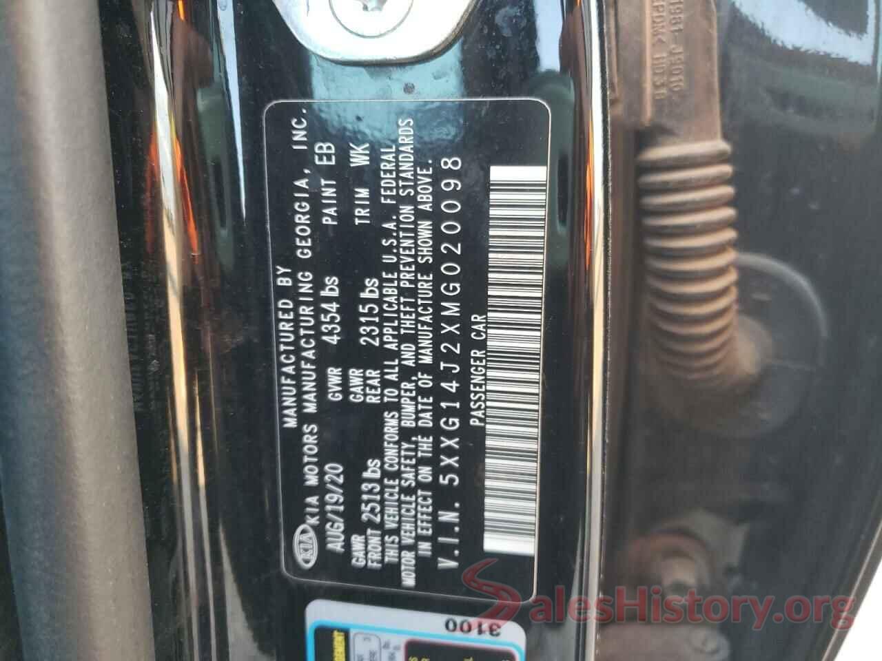 5XXG14J2XMG020098 2021 KIA K5