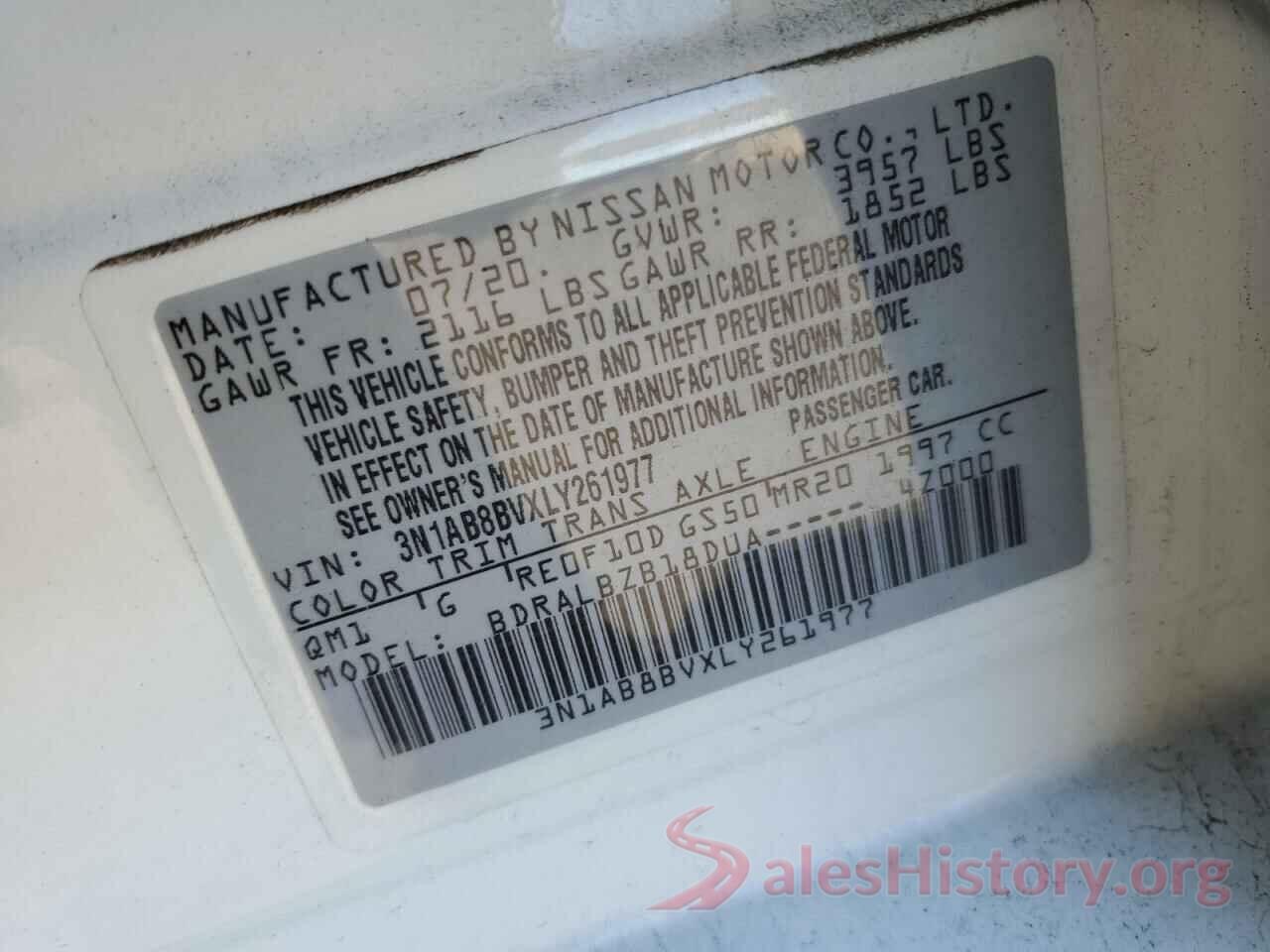 3N1AB8BVXLY261977 2020 NISSAN SENTRA