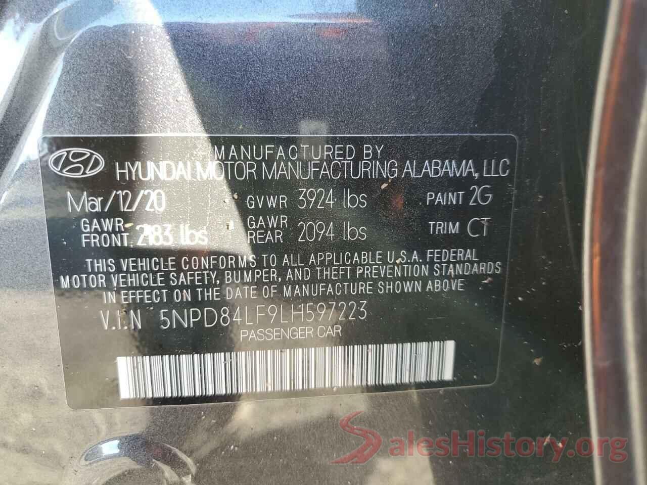 5NPD84LF9LH597223 2020 HYUNDAI ELANTRA