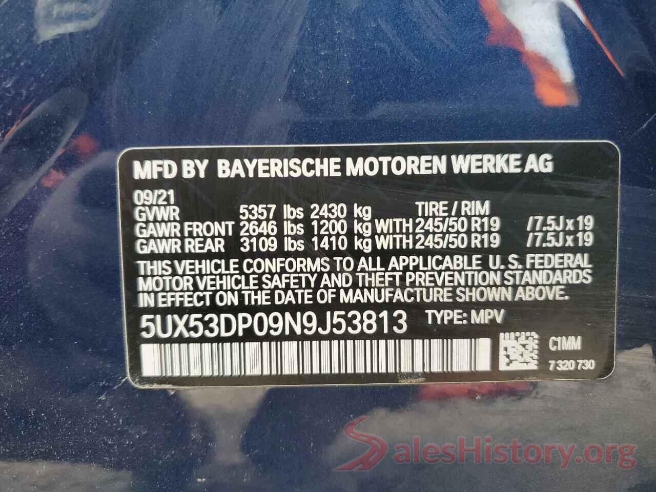 5UX53DP09N9J53813 2022 BMW X3