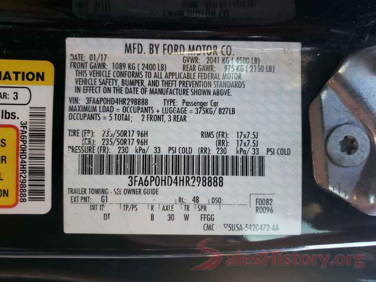 3FA6P0HD4HR298888 2017 FORD FUSION