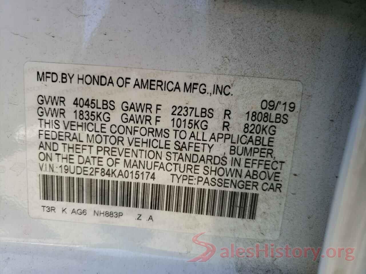 19UDE2F84KA015174 2019 ACURA ILX